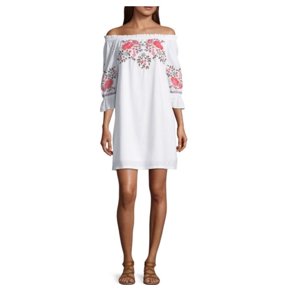 Brand new off the shoulder white embroidered dress